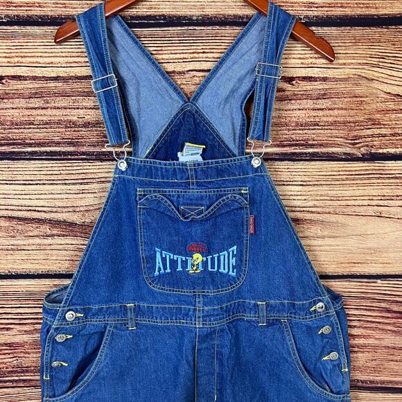 Vintage Tweety Bird Looney Tunes Denim Shortalls - Picture 1 of 11